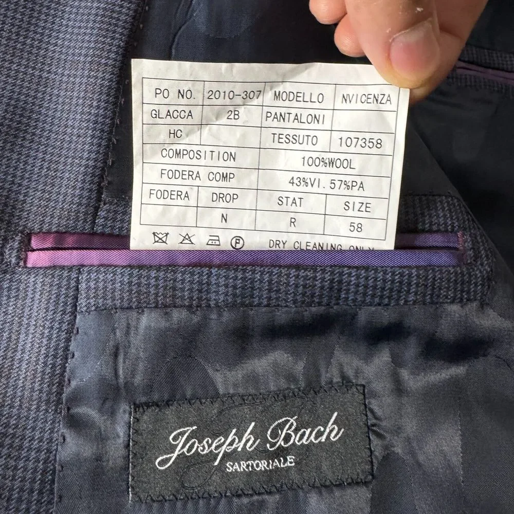 Joseph Bach Sartoriale‎ Sport Coat Blazer 48R (58 it) Mens Blue Check Wool